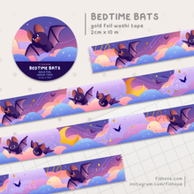 Load image into Gallery viewer, Bedtime Bats Gold Foil Washi Tape