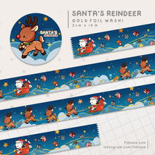 Load image into Gallery viewer, Santa's Reindeer Gold Foil Washi Tape