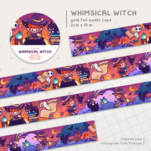 Load image into Gallery viewer, Whimsical Witch Gold Foil Washi Tape