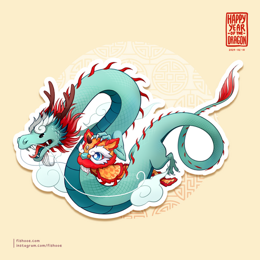 Dragon Lion Dance Vinyl Sticker [3.5in]