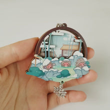 Load and play video in Gallery viewer, Snowy Onsen Layered Wood Charm
