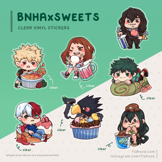 BNHA x Sweets Clear Vinyl Stickers [2 in]