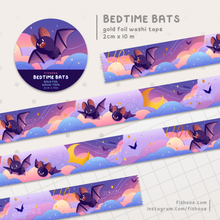 Load image into Gallery viewer, Bedtime Bats Gold Foil Washi Tape
