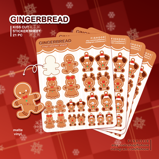 Gingerbread Kiss Cut Vinyl Sticker Sheet
