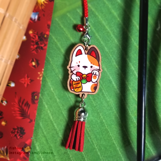 Lucky Cat Wood Charms