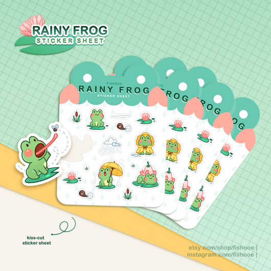 Rainy Frog Kiss-Cut Vinyl Sticker Sheet