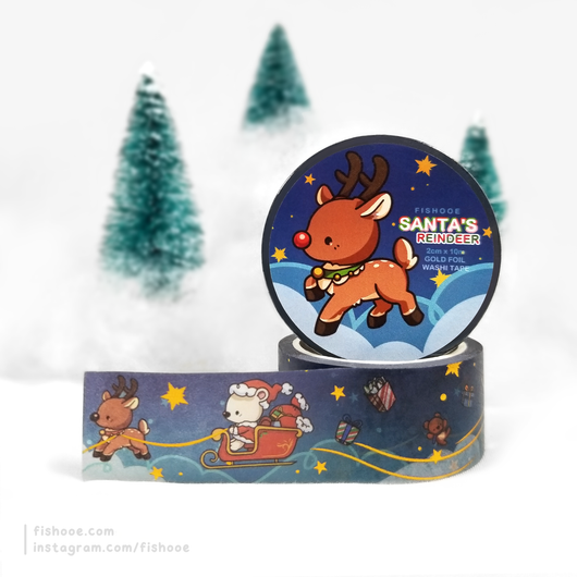 Santa's Reindeer Gold Foil Washi Tape