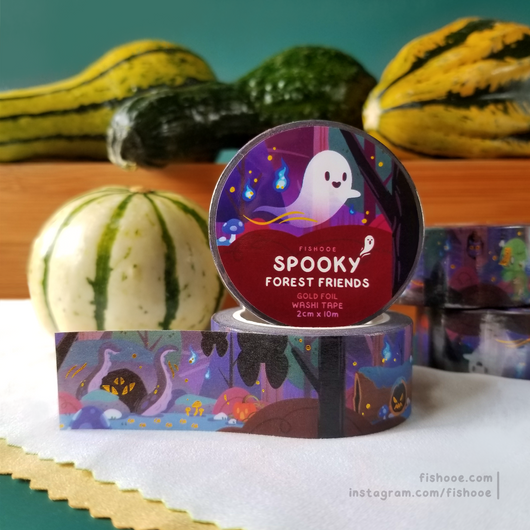 Spooky Forest Friends Gold Foil Washi Tape